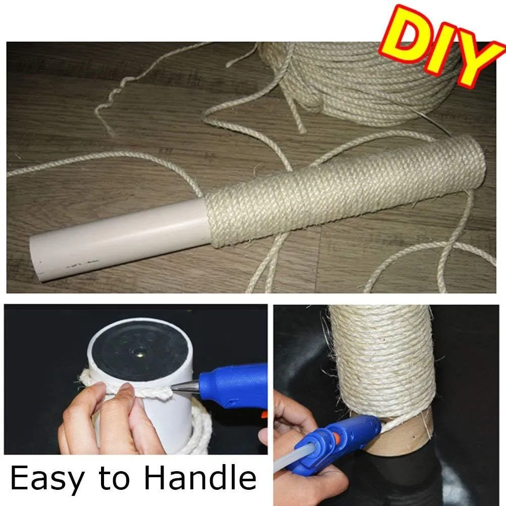 Yangbaga Cat Natural Sisal Rope for Scratching Post Tree Replacement, Hemp Rope for Repairing, Recovering or DIY Scratcher, 6mm Diameter, Come with a Play Ball 33FT