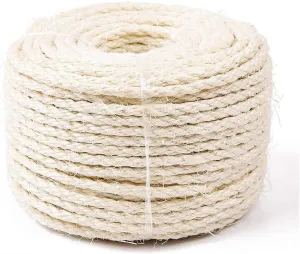 Yangbaga Cat Natural Sisal Rope for Scratching Post Tree Replacement, Hemp Rope for Repairing, Recovering or DIY Scratcher, 6mm Diameter, Come with a Play Ball 33FT