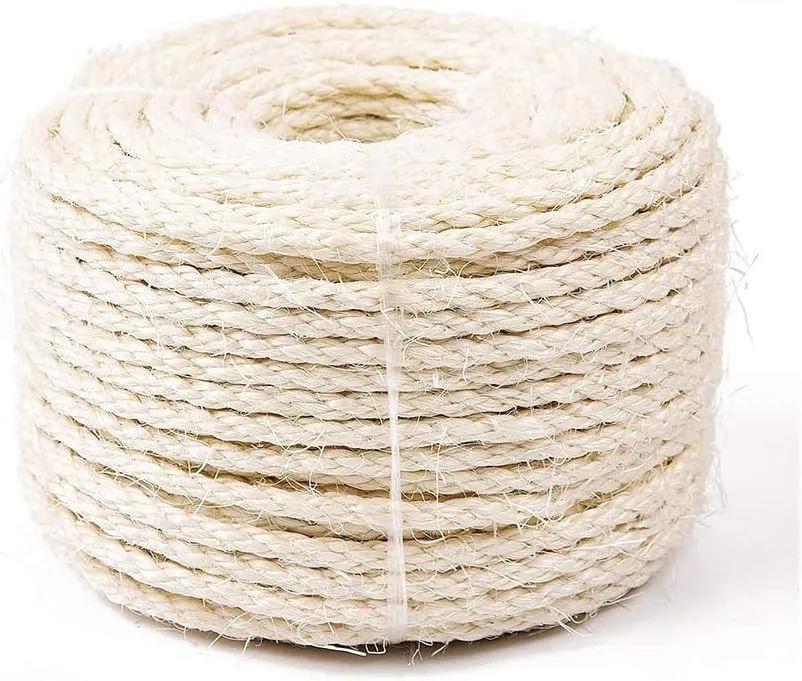 Yangbaga Cat Natural Sisal Rope for Scratching Post Tree Replacement, Hemp Rope for Repairing, Recovering or DIY Scratcher, 6mm Diameter, Come with a Play Ball 33FT